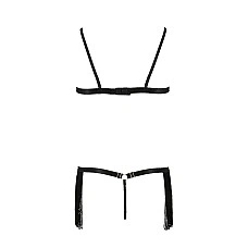 Комплект белья Passion Exclusive KASSANDRA SET OpenBra 2XL/3XL, black, лиф из бахромы, трусики-юбка
