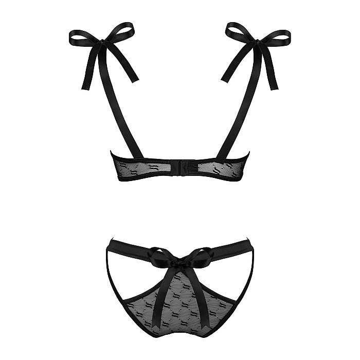 Полупрозрачный эротический комплект Obsessive Obsessivia 2pcs set black S/M, бюстгальтер и трусики