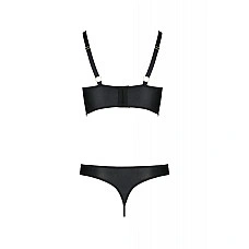 Комплект з екошкіри Passion MALWIA BIKINI 4XL/5XL black, з люверсами та ремінцями, бра, трусики