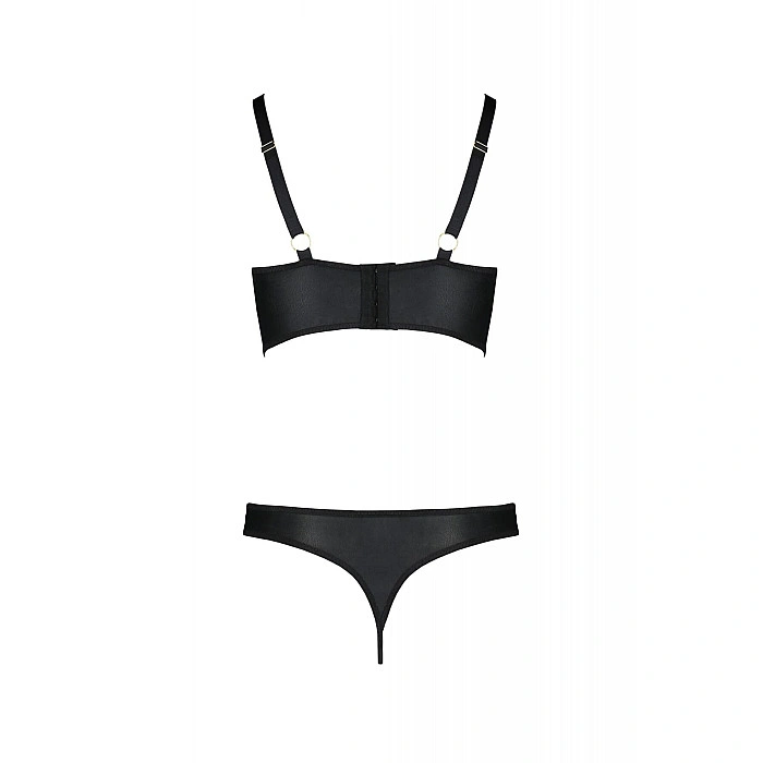 Комплект из экокожи Passion MALWIA BIKINI 4XL/5XL black, с люверсами и ремешками, бра, трусики