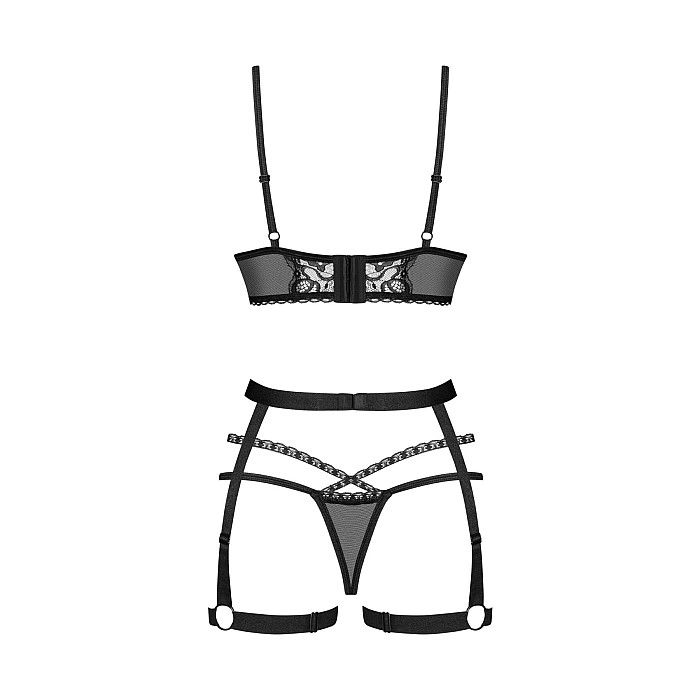 Комплект Obsessive Blomentis 3-pcs set, XL/2XL, мягкий лиф, стринги со стрепами, пояс с гартерами