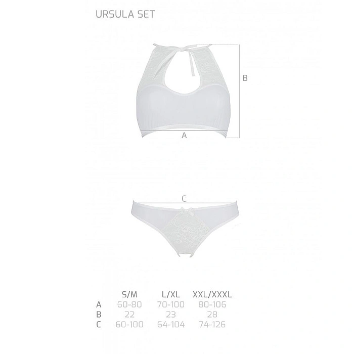 Комплект: бра, трусики с ажурным декором и открытым шагом URSULA SET L/XL, white