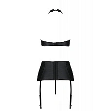 Комплект із екошкіри Passion NANCY SET 6XL/7XL black, імітація шнурівки, топ, пояс для панчіх
