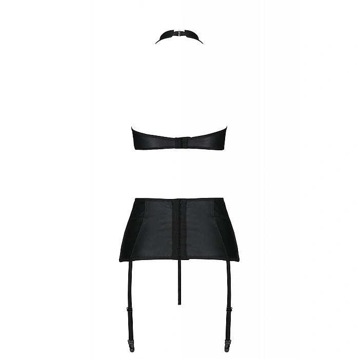 Комплект из экокожи Passion NANCY SET 6XL/7XL black, имитация шнуровки, топ, пояс для чулок