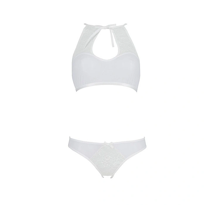 Комплект из бра, трусиков с ажурным декором и открытым шагом Passion URSULA SET S/M, white