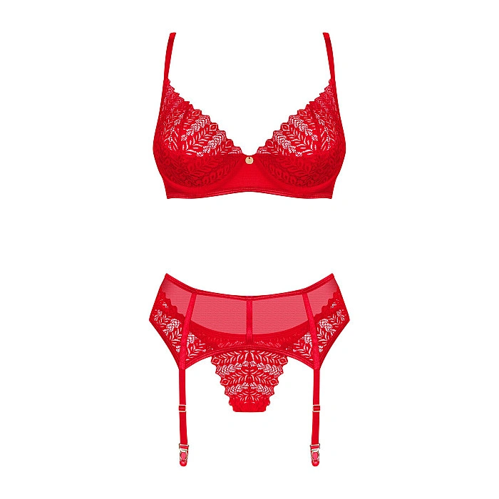 Комплект Obsessive Ingridia 3-pcs set XL/2XL, красный, бюстгальтер, стринги, пояс