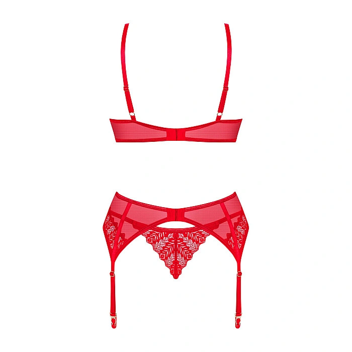 Комплект Obsessive Ingridia 3-pcs set XL/2XL, красный, бюстгальтер, стринги, пояс