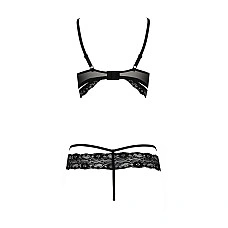 Комплект білизни Passion Exclusive SARIA SET OpenBra XXL/XXXL black, стрепи, відкритий ліф, стрінги