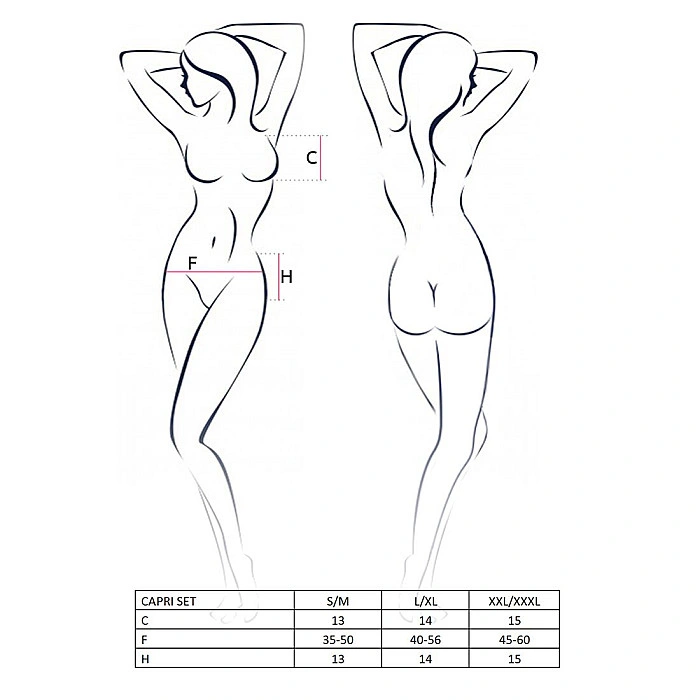 Комплект белья под латекс Passion CAPRI SET L/XL, black, мини-бикини, стринги, пояс для чулок