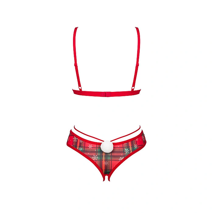 Комплект Obsessive Ms Merrilo 2-pcs set, XS/S, мягкий бюстгальтер и трусики с доступом и с помпоном