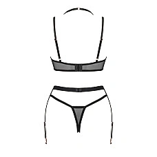 Комплект белья Obsessive Selinne 3-pcs set M/L Black, бюстгальтер, стринги пояс для чулок