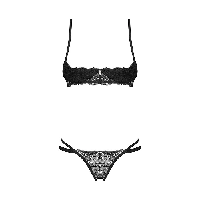 Комплект Obsessive Nutris 2-pcs crotchless set, M/L, лиф с открытыми чашками, трусики с доступом