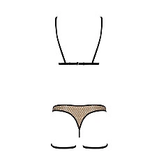 Еротичний комплект спідньої білизни Passion GABI SET L/XL beige, трусики з гартерами
