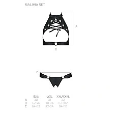 Комплект, відкритий топ та трусики з екошкіри з люверсами Passion MALWIA SET with Open Bra S/M black
