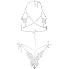 Эротический комплект с открытой чашкой Leg Avenue Open cup bra and pearl panty One Size White