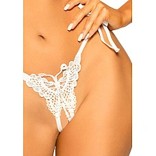 Эротический комплект с открытой чашкой Leg Avenue Open cup bra and pearl panty One Size White