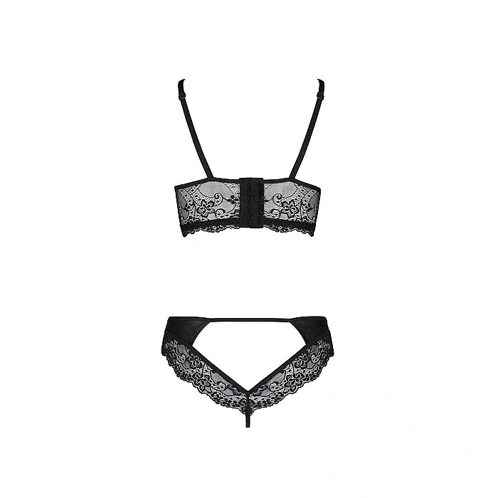 Комплект из эко-кожи с кружевом Passion LOONA SET L/XL, black, бра и трусики
