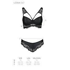 Комплект из эко-кожи с кружевом Passion LOONA SET S/M, black, бра и трусики