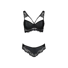 Комплект из эко-кожи с кружевом Passion LOONA SET S/M, black, бра и трусики
