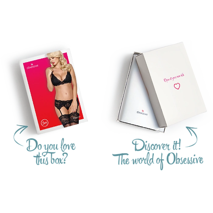 Кружевной комплект белья Obsessive 810-SEG-1 L/XL Black, бюстгальтер, стринги, пояс для чулок