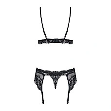 Кружевной комплект белья Obsessive 810-SEG-1 L/XL Black, бюстгальтер, стринги, пояс для чулок