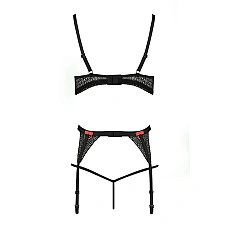 Комплект белья PERDITA SET black XXL/XXXL - Passion Exclusive: стрэпы: лиф, стринги и пояс для чулок