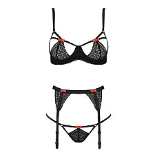Комплект белья PERDITA SET black XXL/XXXL - Passion Exclusive: стрэпы: лиф, стринги и пояс для чулок
