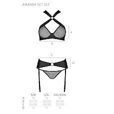 Сетчатый набор, бюстгальтер с халтером, трусики и пояс для чулок AMANDA SET XXL/XXXL, black