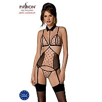 Корсет з відкритими грудьми Passion DOMINICA CORSET L/XL beige, пажі для панчіх, стрінги