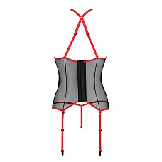Корсет с пажами Passion SATARA CORSET XXL/XXXL red, стринги, кружево, застежки спереди и сзади