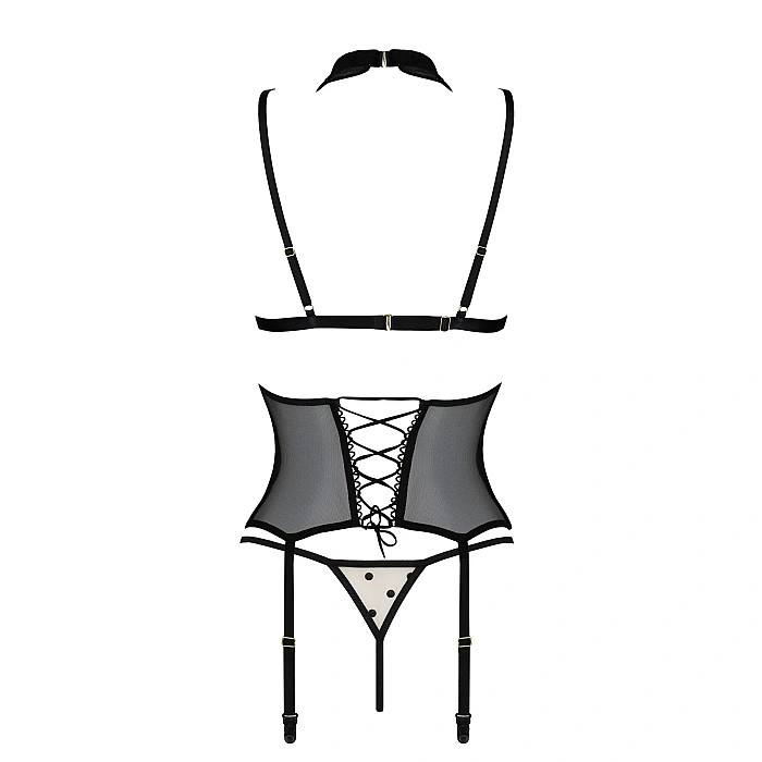 Корсет з відкритими грудьми Passion DOMINICA CORSET XXL/XXXL beige, пажі для панчіх, стрінги