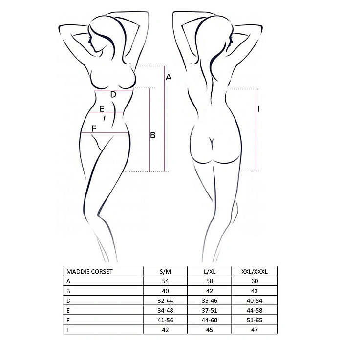 Корсет-сорочка с пажами Passion MADDIE CORSET S/M, black, трусики