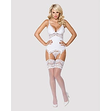 Сатиновый кружевной корсет Obsessive 810-COR-2 babydoll & thong S/M, белый, корсет, танга