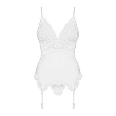 Сатиновый кружевной корсет Obsessive 810-COR-2 babydoll & thong L/XL, белый, корсет, танга
