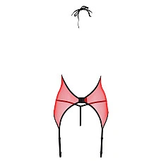 Корсет с пажами для чулок Passion PEONIA CORSET S/M red, стринги