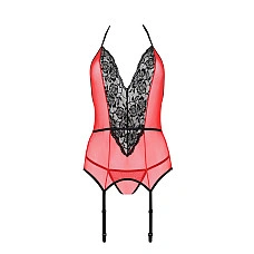 Корсет с пажами для чулок Passion PEONIA CORSET S/M red, стринги