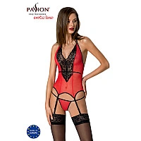 Корсет с пажами для чулок Passion PEONIA CORSET XXL/XXXL red стринги