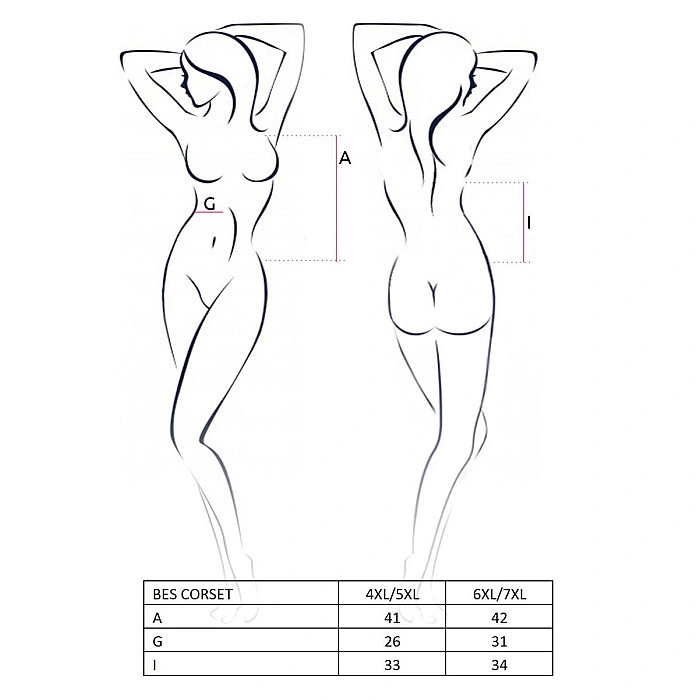 Корсет під латекс з пажами Passion BES CORSET 6XL/7XL, black, стрінги, шнурівка