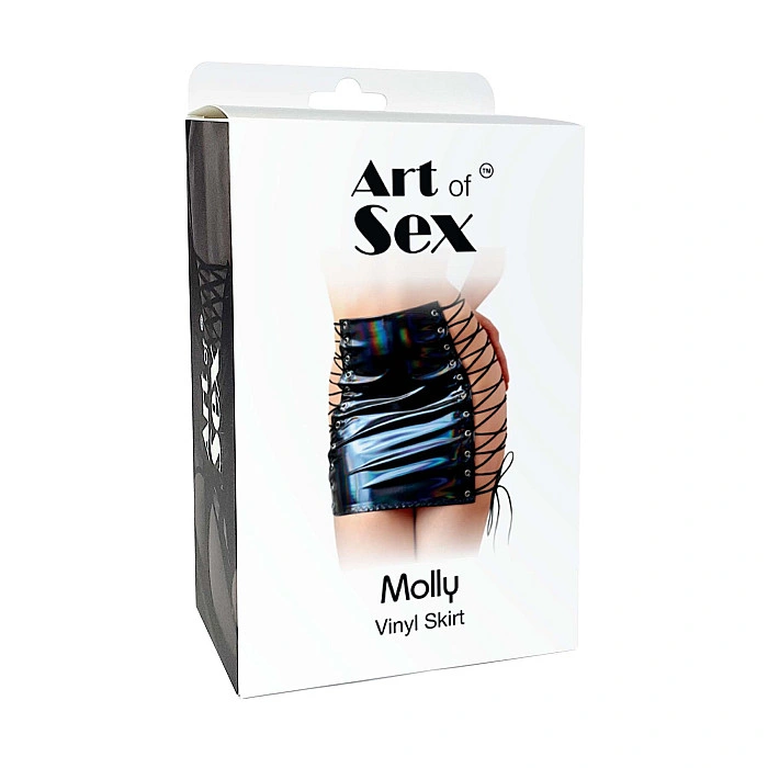 Лакированная юбка на шнуровке Art of Sex - Molly, цвет черный с эффектом голограммы, XS-M