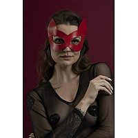 Маска кішечки Feral Feelings - Kitten Mask, натуральна шкіра, червона