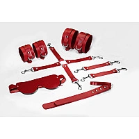 Набір Feral Feelings BDSM Kit 5 Red, наручники, поножі, хрестовина, маска, падл