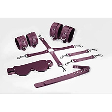 Набір Feral Feelings BDSM Kit 5 Burgundy, наручники, поножі, хрестовина, маска, падл