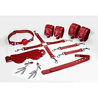 Набір Feral Feelings BDSM Kit 7 Red, наручники, поножі, конектор, маска, падл, кляп, затискачі