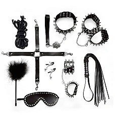 BDSM-набор Art of Sex – Spikes BDSM Set Leather, 10 предметов, черный, натуральная кожа