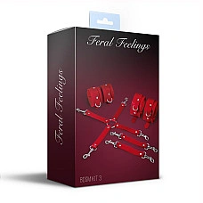 Набор для БДСМ Feral Feelings BDSM Kit 3 Red, наручники, поножи, крестовина