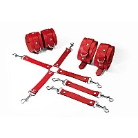 Набор для БДСМ Feral Feelings BDSM Kit 3 Red, наручники, поножи, крестовина