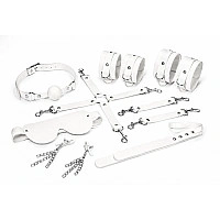 Набор Feral Feelings BDSM Kit 7 White, наручники, поножи, коннектор, маска, паддл, кляп, зажимы