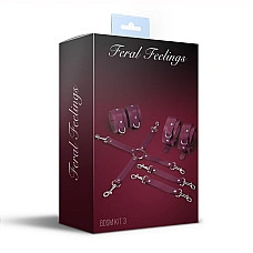Набор для БДСМ Feral Feelings BDSM Kit 3 Burgundy, наручники, поножи, крестовина