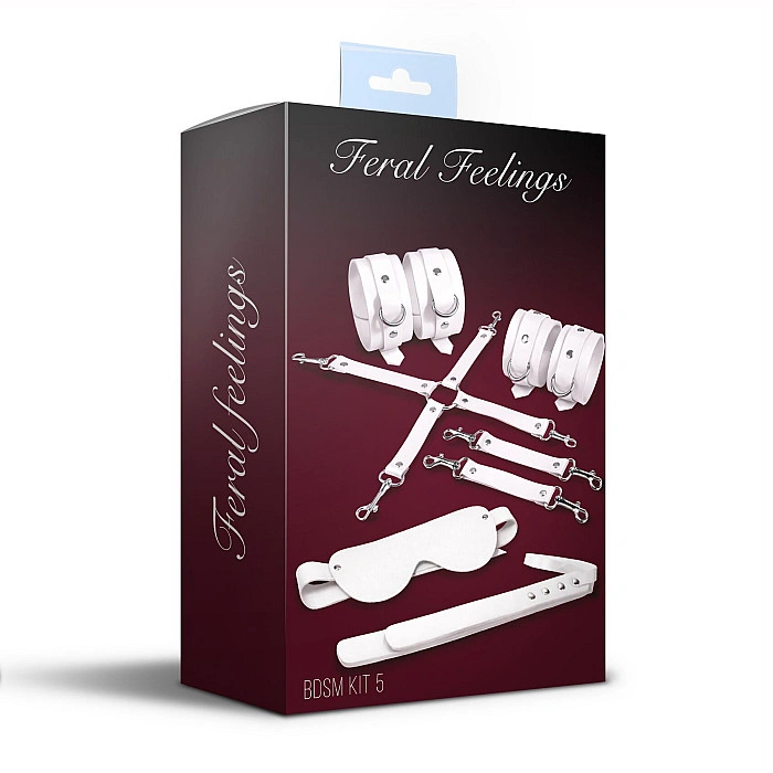 Набор Feral Feelings BDSM Kit 5 White, наручники, поножи, крестовина, маска, паддл
