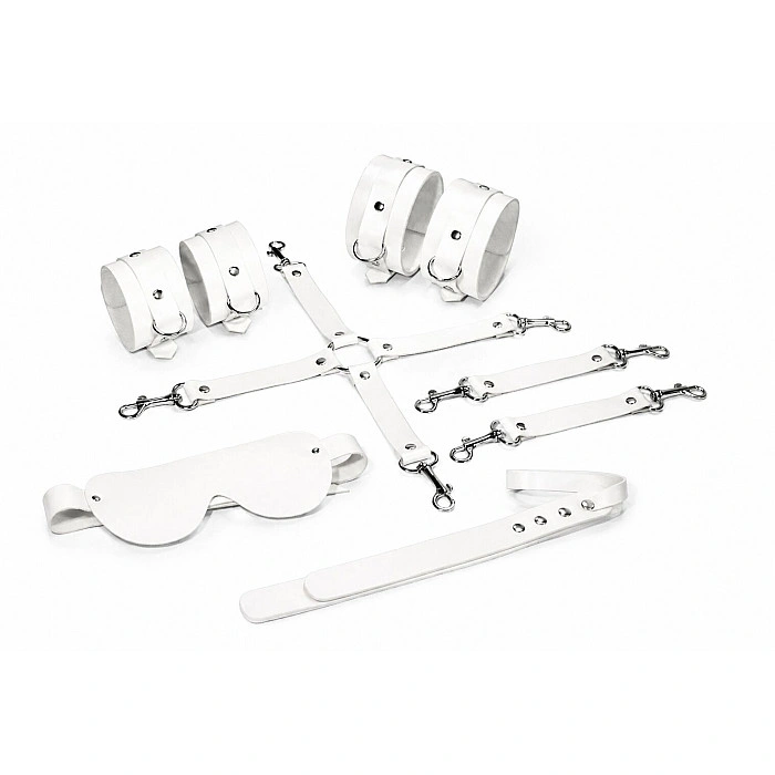 Набор Feral Feelings BDSM Kit 5 White, наручники, поножи, крестовина, маска, паддл